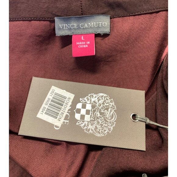 Vince Camuto Stud V-Neck Tunic Blouse Large Burgundy Beaded Long Sleeve NWT New - Picture 8 of 9